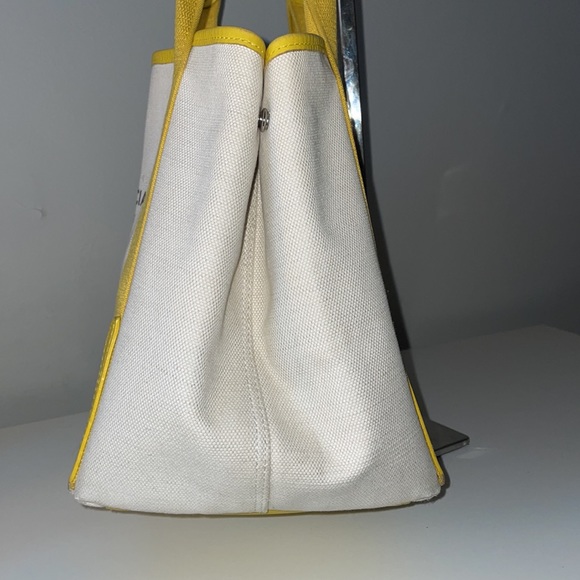 Authentic BALENCIAGA Caba S Hand Bag Canvas Leather White Yellow - Picture 3 of 16